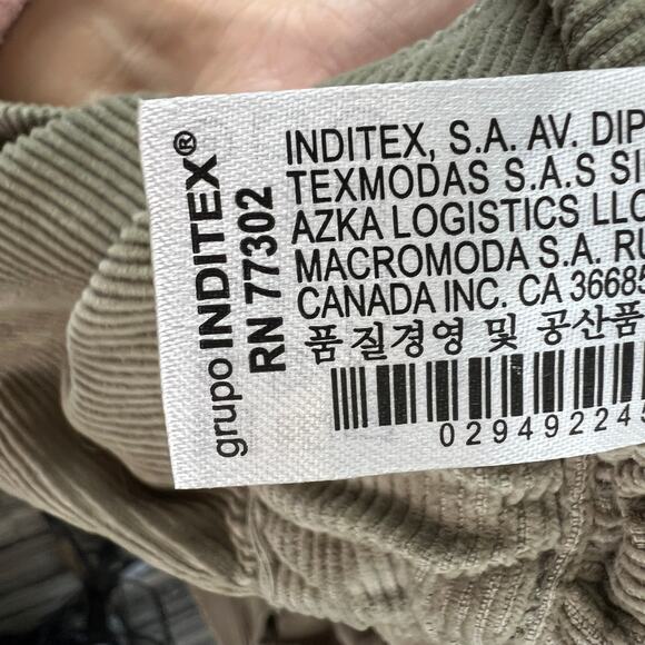 ZARA Green Corduroy Pant High Rise Tapered Leg Regular Fit Casual Zip Fly Size 8 - Picture 7 of 7